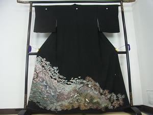 平和屋着物■豪華黒留袖 友禅 作家物 枝松梅花鳥文 暈し染め 金彩 逸品 未使用 ch3182