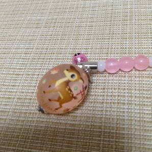 宮島 携帯ストラップ ピンク ビーズ とんぼ玉(?) 鹿,しかの画像3