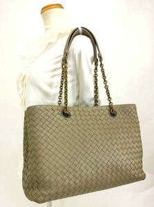 極美品♪BOTTEGA VENETA・ボッテガヴェネタ★イントレチャート ナッパ チェーントート／ハンドバッグ 高級 レディース ブランド 中古 I081