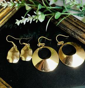  imported car abroad made ... plate & ring design Gold color earrings 2 piece set together 