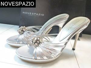 2.5 ten thousand * unused NOVESPAZIO Novesrazio * silver original leather rhinestone mules 23