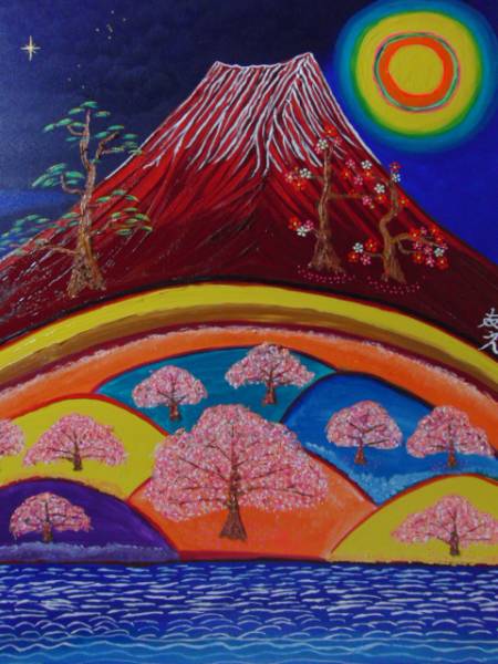 ≪Komikyo≫TOMOYUKI･Tomoyuki, Mont Fuji rouge, Peinture à l'huile/F50 : 116, 7×90, 9 cm, luxe, huile, objet unique en son genre, Signé à la main et authenticité garantie, peinture, peinture à l'huile, Nature, Peinture de paysage