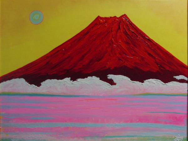 ≪Komikyo≫TOMOYUKI･Tomoyuki, Moon and Red Fuji, oil painting, F20 No.:72, 7×60, 6cm, One-of-a-kind oil painting, Brand new high quality oil painting with frame, Hand-signed and guaranteed authenticity, painting, oil painting, Nature, Landscape painting