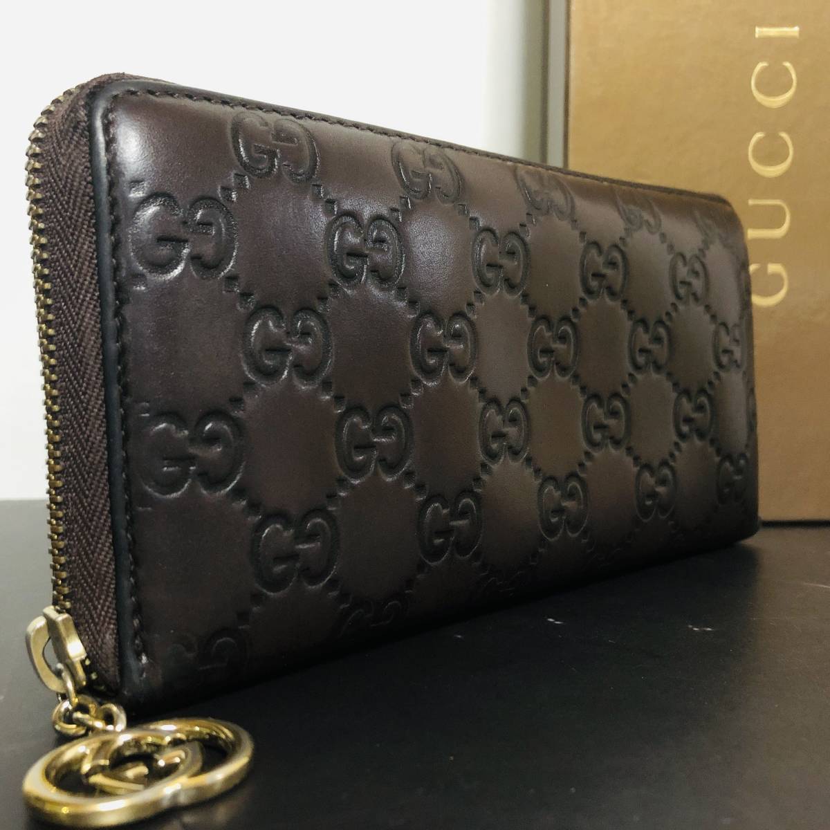 日本に 二つ折り マイクロシマ GUCCI ブラック ラウンド GG 折り財布