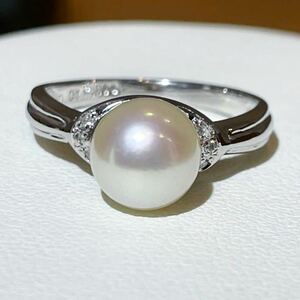 *Pt900 pearl 8.0 millimeter & diamond ring *