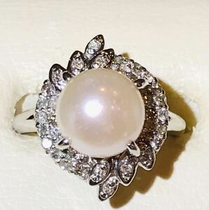 *Pt900 pearl 9.1mm& diamond ring *