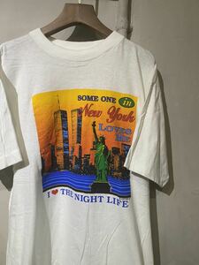 【即決】90s new york t-shirt ニューヨーク 半袖 Tシャツ NYC 自由の女神 白 シングルステッチ アメリカ古着 deadstock デッドストック L