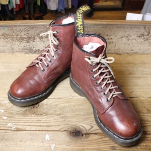 ENGLAND製 Dr.Martens ドクターマーチン 8ホール レザー ブーツ 25cm相当 レッド ブラウン 本革 ワーク 古着 051122ss145