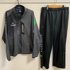 【美品 XL相当】hummel ジャージ 上下セット ヒュンメル サッカー フットサル グレー ブラック スポーツウェア トレーニングウェア