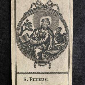 フランス 18世紀 活版印刷 版画 イマージュ ピュース イコノグラフィ ホーリーカード 聖ペトロ 聖母 マリア イエス 美術 骨董 アンティーク