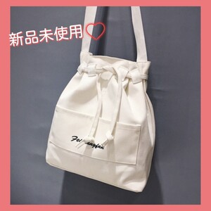 トートバッグ 巾着 トート バッグ 韓国 ホワイト 白 ロゴ ショルダー 新品 巾着トート 巾着バッグ ショルダーバッグ