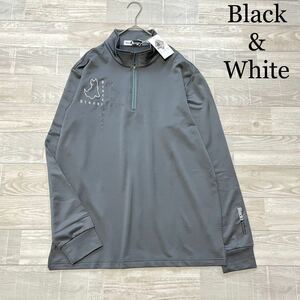Black & White ブラック＆ホワイト 長袖 ハーフジップ シャツ XL グレー メンズ ゴルフ スポーツ カジュアル トップス ハイネック