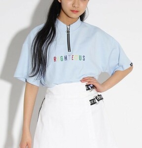  new goods PINK-latte Nicola publication Rainbow embroidery half ZIP tops sax 15(XS150cm) regular price 2860 jpy 