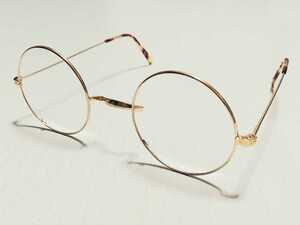 新品　日本製　丸めがね　ラウンド　メガネ　眼鏡　高級感　オシャレ　上品　フルリム　BADA33-45　ゴールド色　べっこう柄
