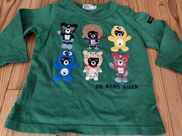 used 即決 送料無料♪ 日本製 ミキハウス ダブルビー 長袖Tシャツ 70サイズ ネップ生地 刺繍 ワッペン 綿99%ポリエステル1%