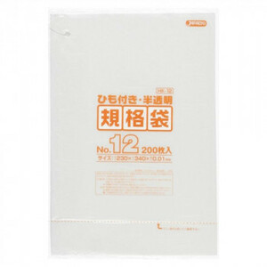 ジャパックス HD規格袋 厚み0.010mm No.12 ひも付き 半透明 200枚×10冊×6箱 HK12
