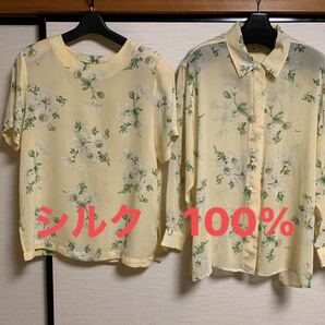 ブラウス シルク100% 2着 アンサンブル フリーサイズ 半袖ブラウス 長袖ブラウス シルクジョーゼット