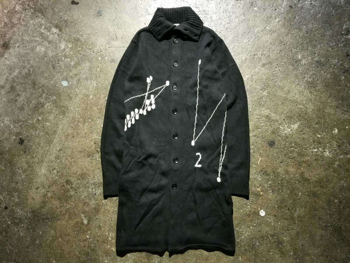 YohjiYamamoto 14AW点字ロゴハイネックロングニットカーディガン
