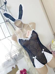 ◆ボディブリファー Free◆Meihou Underwear/シースルーメッシュ*ウサギカチュウシャ*ボディスーツ：ブラック