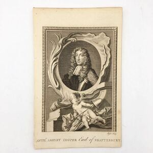 【銅版画】 アントニー・アシュリー＝クーパーの肖像画　Thomas Ryder　1778　イギリス　The Copper Plate Magazine　アンティーク　博物画