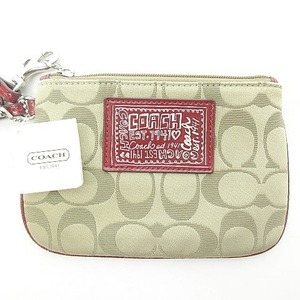 Unused Coach COACH Tagged Signature Pouch Mini Compact Patent Leather Canvas Beige Red Red 0502 Ladies, Bag, bag, for women, Pouch