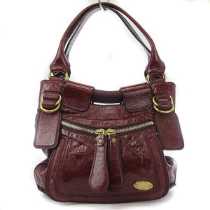 Chloe Small Bay Bag Hand Leather Magnet Pocket Zip Pocket Logo Plate النبيذ الأحمر حقيبة السيدات SMV, تسع, كلوي, حقيبة, حقيبة