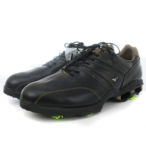 未使用品 ミズノ MIZUNO ゴルフ ワイドスタイル シューズ レザー 45KM-02809 黒 ブラック 28 靴 ■SMV メンズ