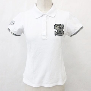 デルソル DELSOL スポーツ ゴルフ ウエア ポロシャツ 半袖 アップリケ 刺繍 オフホワイト 黒 ブラック S レディース