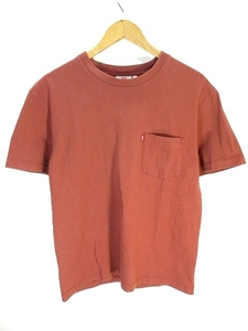 未使用品 リーバイス Levi's Tシャツ カットソー 半袖 クルーネック 胸ポケット 赤茶 S USA製 メンズ