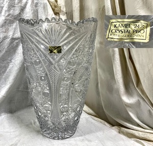 レトロ KAMEI CRYSTAL カメイ 24%pbo クリスタル GLASS 花瓶/花器 フラワーベース オブジェ 工芸ガラス コレクション 中古 長期保管現状品