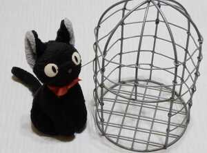 ☆超希少！ジブリがいっぱいコレクション 魔女の宅急便 黒猫 かわいいジジのぬいぐるみ メッシュのカゴ付き 良品！☆