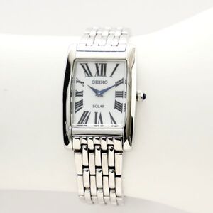 TE2138▽SEIKO セイコー SUP267 V115-0BK0 レディース 腕時計 ソーラー 白文字盤 ローマンインデックス 2針 トノー*シルバー系