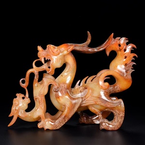 ◆旧蔵◆古美術 中国古玩　漢代　高古玉 和田玉彫り双龍獸　置物 擺件 古賞物　時代物 AT17
