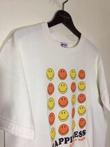 90's USA製 old vintage United Sports タグ HEAVY-T HAPPINESS ALWAYS SMILE スマイルマーク ニコちゃん Tシャツ 白 M クルー ホワイト_画像6