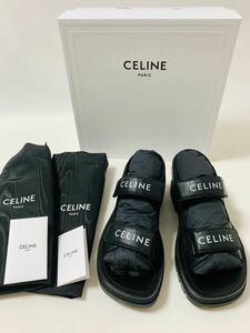 新品《 CELINE セリーヌ 》レオ ベルクロストラップ サンダル 39 レザー カーフスキン ブラック チャンキーソール 厚底 ロゴ スニーカー