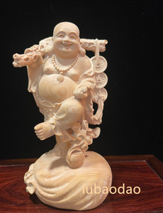 弥勒仏 布袋様 七福神 木彫仏像 仏教美術 精密細工 仏師で仕上げ品 彫刻工芸品 