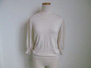 (48961)GU　ジーユー　クルーネック　ニット　セーター　半端袖　袖異素材　オフホワイト　M　USED