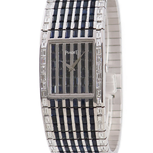 【3年保証】 ピアジェ ライムライト 9154N OH済 K18WG無垢 フルダイヤ＆サファイヤ 角型 手巻き メンズ レディース 腕時計