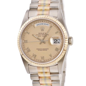 【3年保証】 ロレックス デイデイト 36 トリドール 18239BIC E番 K18無垢 3カラー コパー ローマン トリチウム 自動巻き メンズ 腕時計