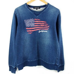 ■JACKROSE ジャックローズ / メンズ / 星条旗 California プリント / インディゴ ウォッシュ加工 スウェット トレーナー size 4 (L)