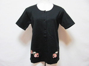 #spc Pink House PINKHOUSE cardigan cut and sewn L black black embroidery floral print lady's [703533]