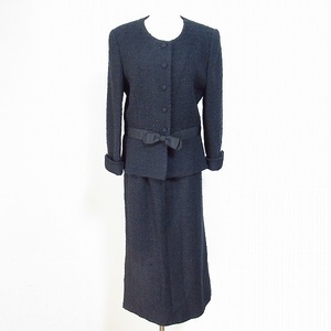 #wpc Kaneko Isao KANEKO ISAO skirt suit setup black series navy blue MIX two piece tweed ribbon lady's [737793]