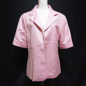#snc アニオナ AGNONA ジャケット 48 ピンク 白 半袖 イタリア製 シルク混 大きいサイズ レディース [730675]
