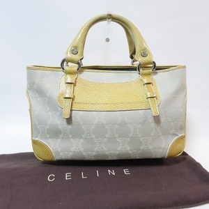 #anb セリーヌ CELINE ハンドバッグ グレー 黄色系 ブギー レザー マカダム 保存袋付き レディース [714357]