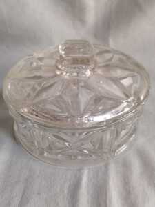 型ガラス　パウダーボックス　1930年代　イギリス　ガラス　プレスガラス　キャンディポット 小物入れ　53G94m1