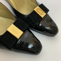 j126 YSL YVESSAINT LAURENT イヴサンローラン レザー パンプス リボン ブラック 36 フォーマル 正規品 本革_画像4