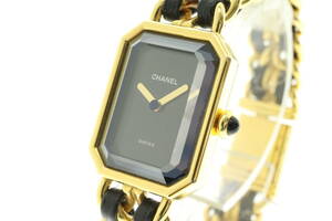 LVSP4-5-16 CHANEL シャネル 腕時計 プルミエール 2針 Mサイズ クォーツ 約47g レディース ゴールド 文字盤ブラック 動作未確認 ジャンク