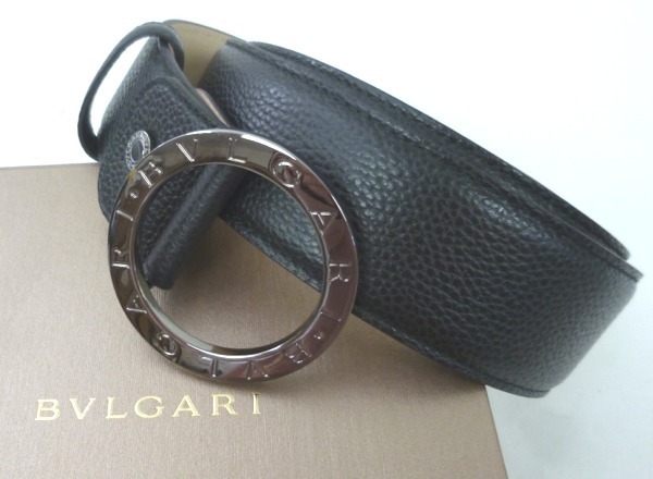 BVLGARI ロゴマニア ラウンドバックルベルト ベージュxブラウン www