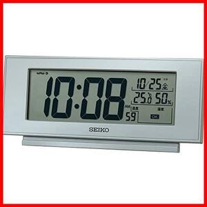 セイコークロック(Seiko Clock) 置き時計 銀色メタリック 本体サイズ: 7.7×17.4×3.8cm 目覚まし時計 電波 デジタル 温度 湿度 表示
