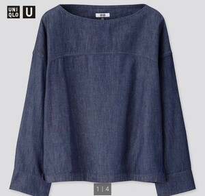 未使用品 UNIQLO U デニム ボートネックブラウス L